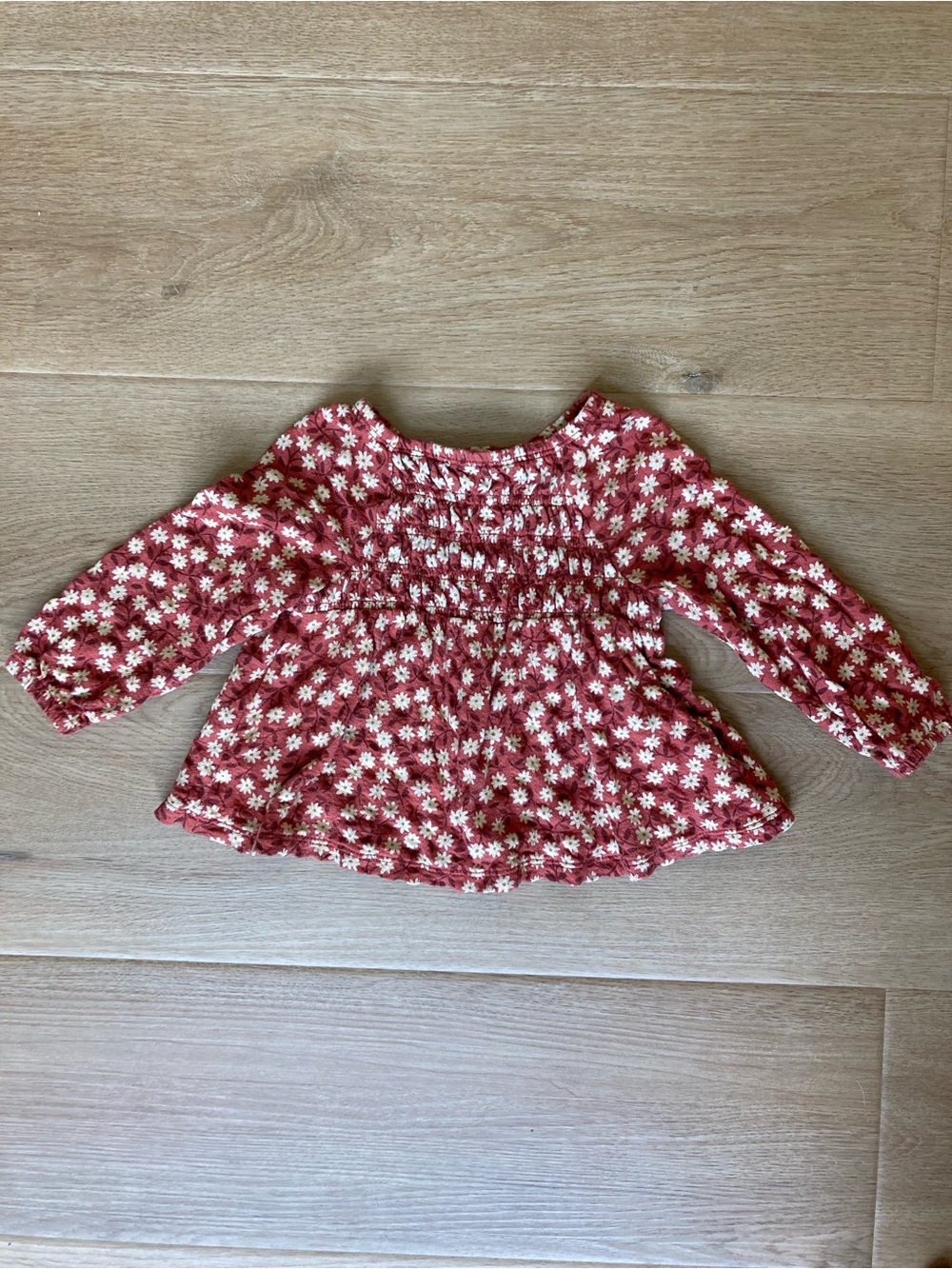 LC Lauren Conrad Burnt Orange Floral Smocked Peplum Top